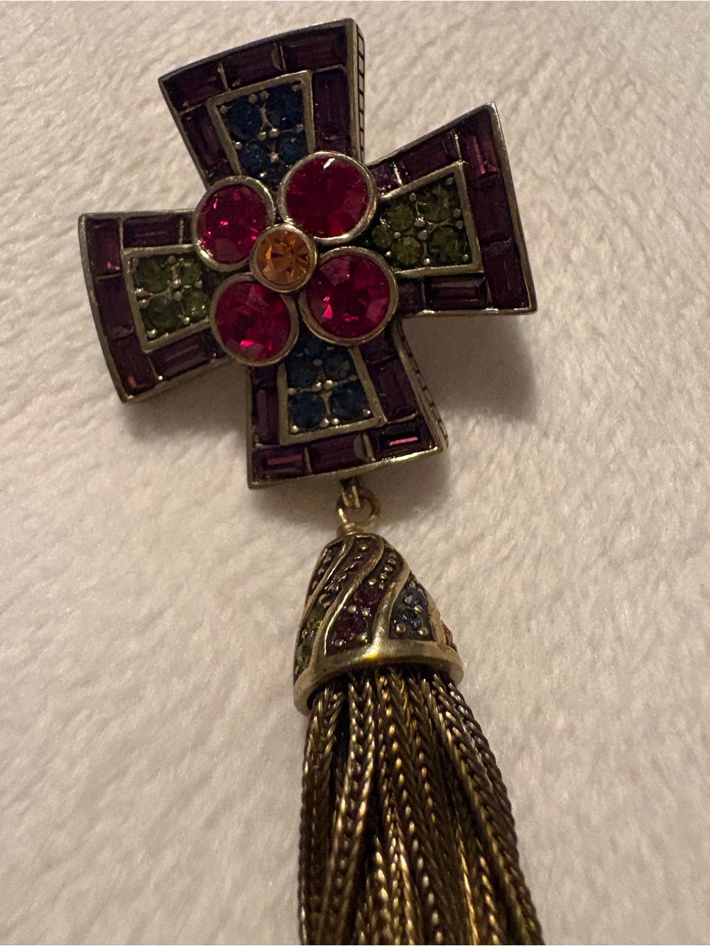 Heidi Daus multi  Crystal Cross Tassel Brooch - Vintage-Inspired Women’s